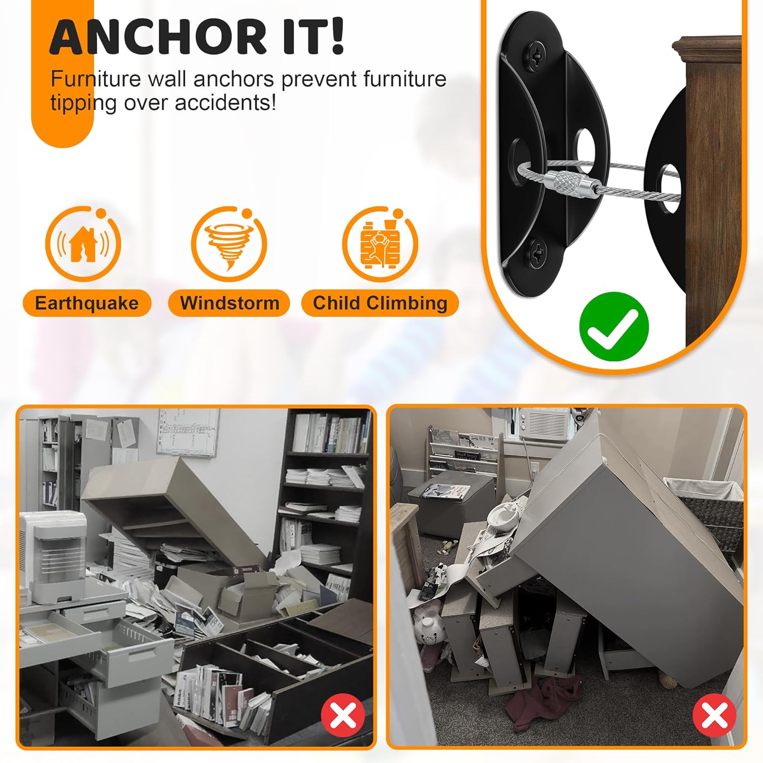 6 Sets Anti Tip Furniture Wall - Earthquake Anchor Strap recension och pris